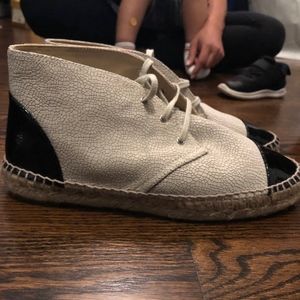 CHANEL Beige Crackled Leather Espadrille High Top